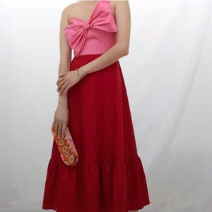 Hutch Anthropologie Bow-Tie Strapless Maxi Dress In Red/Pink